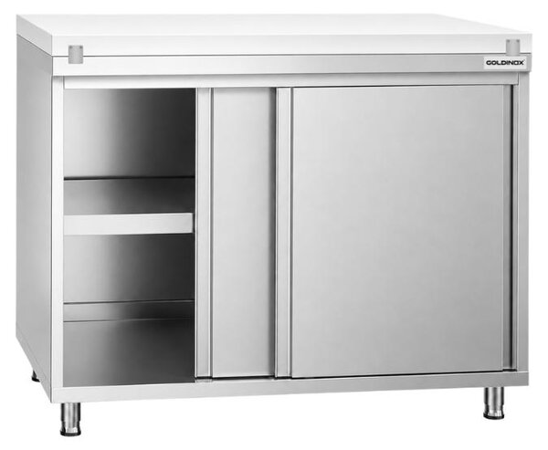 Nízká nerezová skříňka rozměrů 1000 x 700 mm s bílou pracovní deskou PREMIUM – GOLDINOX