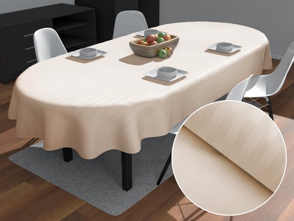 Biante Damaškový oválný ubrus Atlas Gradl béžové proužky 2 cm DM-018 50x100 cm