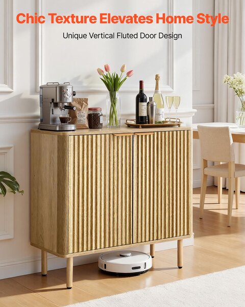 VEVOR Sideboard kuchyňská skříň se 2 odkládacími plochami, bufetová skříň ve středověkém stylu do obývacího pokoje, vstupní haly, kuchyně, úložná skříň 80 x 37,5 x 80 cm dubová kuchyňská bufetová skříň