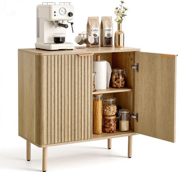 VEVOR Sideboard kuchyňská skříň se 2 odkládacími plochami, bufetová skříň ve středověkém stylu do obývacího pokoje, vstupní haly, kuchyně, úložná skříň 80 x 37,5 x 80 cm dubová kuchyňská bufetová skříň