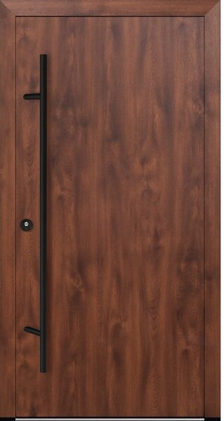 Vchodové dveře s ocelovým opláštěním FM Turen model DS20 blackline Orientace dveří: Levé, otevírání dovnitř, Dekor: Ořech, Standardní rozměr dveří včetně rámu: 98 cm x 208 cm - vnější rozměr rámu