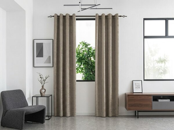 Zatemňovací závěs LOOM VELVET 140x250 cm, béžovohnědý Zavěšení: Kovové kroužky
