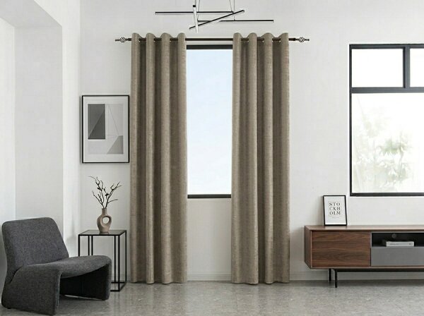 Zatemňovací závěs LOOM VELVET 140x250 cm, béžovohnědý Zavěšení: Kovové kroužky