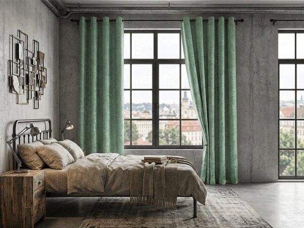 Zatemňovací závěs LOOM VELVET 140x250 cm, zelený Zavěšení: Kovové kroužky