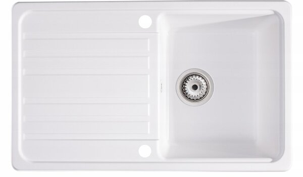 Sink Quality Sapphire, kuchyňský granitový dřez 755x460x190 mm + sifon, bílá, SKQ-SAP.W.1KDO.X