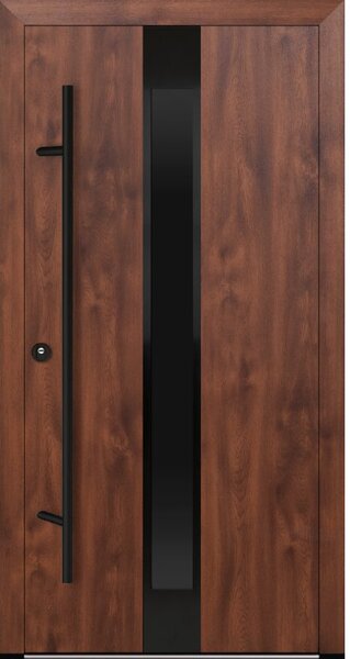 Vchodové dveře s ocelovým opláštěním FM Turen model DS25 blackline Orientace dveří: Levé, otevírání dovnitř, Dekor: Ořech, Standardní rozměr dveří včetně rámu: 98 cm x 208 cm - vnější rozměr rámu