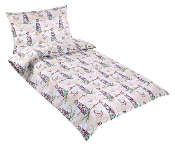 Bellatex Dětské povlečení bavlna Agáta 90x135, 45x60 cm Sovička na větvi