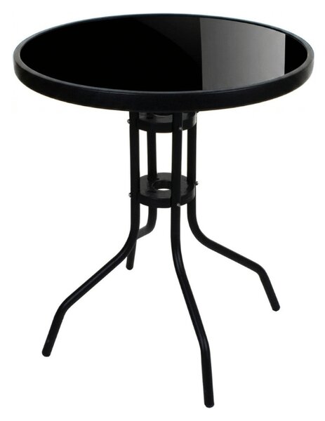 Kulatý zahradní stůl se skleněnou deskou ISLAND BLACK 60 cm, černý