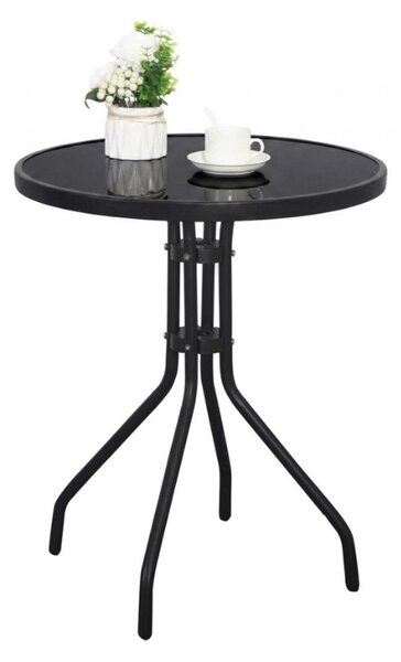Kulatý zahradní stůl se skleněnou deskou ISLAND BLACK 60 cm, černý