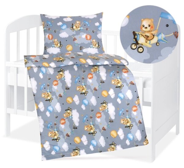 Bellatex Dětské povlečení bavlna Agáta 90x135, 45x60 cm Medvídek v letadle