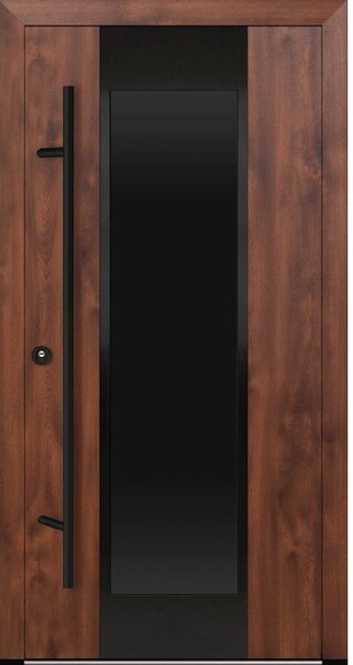 Vchodové dveře s ocelovým opláštěním FM Turen model DS28 blackline Orientace dveří: Levé, otevírání dovnitř, Dekor: Ořech, Standardní rozměr dveří včetně rámu: 98 cm x 208 cm - vnější rozměr rámu