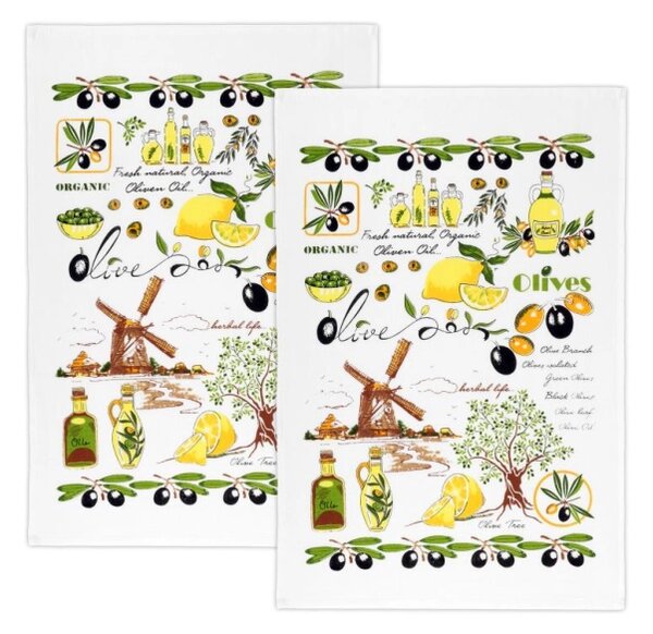 Bellatex Kuchyňské utěrky sada 2 kusů 40x60 cm Oliva žlutá, zelená