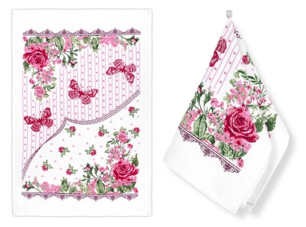 Bellatex Kuchyňská utěrka 1 ks 40x60 cm Jaro růžová, červená, zelená