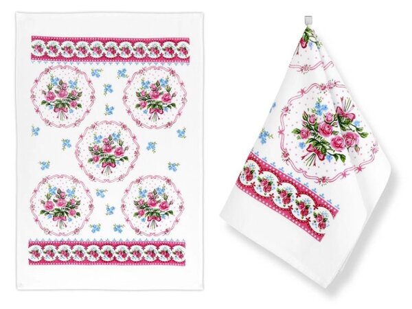 Bellatex Kuchyňská utěrka 1 ks 40x60 cm Květina růžová, modrá
