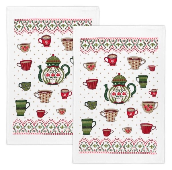 Bellatex Kuchyňské utěrky sada 2 kusů 40x60 cm Čajová konvička červená, zelená