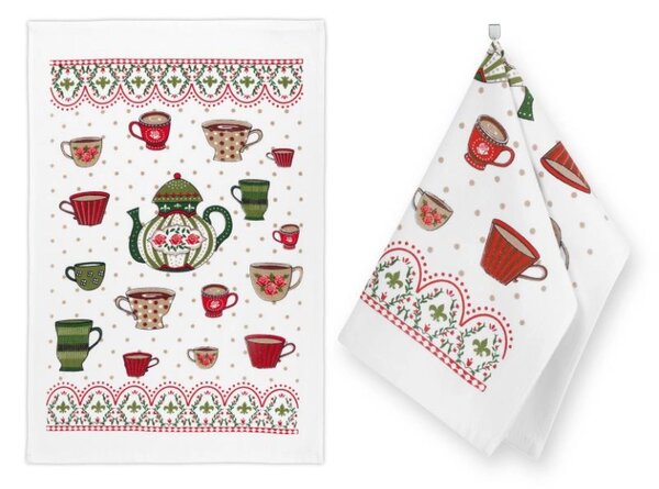 Bellatex Kuchyňská utěrka 1 ks 40x60 cm Čajová konvička červená, zelená