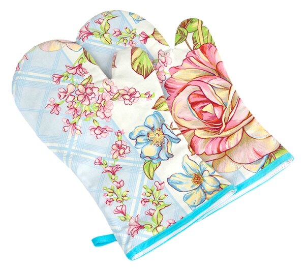 Bellatex Grilovací rukavice 2ks 20x36 cm Růže světlá modrá, růžová