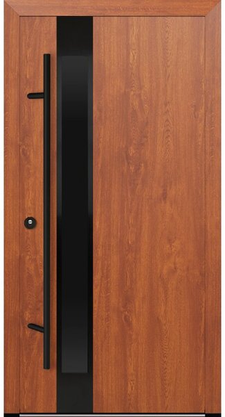 Vchodové dveře s ocelovým opláštěním FM Turen model DS34 blackline Orientace dveří: Levé, otevírání dovnitř, Dekor: Zlatý dub, Standardní rozměr dveří včetně rámu: 98 cm x 208 cm - vnější rozměr rámu