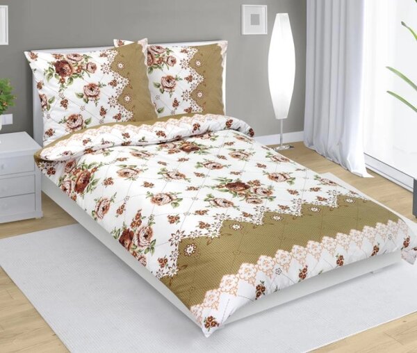 Bellatex Povlečení bavlněné 140x200, 70x90 cm Růže hnědá