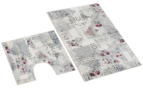 Bellatex koupelnové předložky 3D tisk sada 60x100, 60x50 cm ornament smetanová, černá, růžová