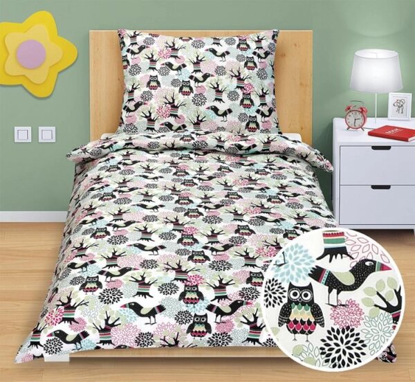 Bellatex Povlečení bavlněné 140x200, 70x90 cm Sova a ptáček