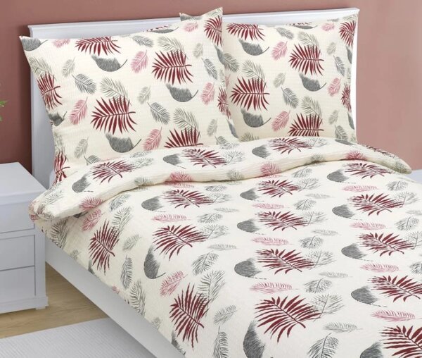 Bellatex Povlečení krepové 140x200, 70x90 cm Peříčko vínová