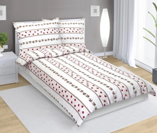Bellatex Povlečení flanelové 140x200, 70x90 cm Růžička vínová, béžová