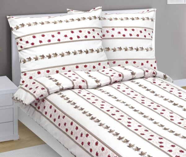 Bellatex Povlečení flanelové 140x200, 70x90 cm Růžička vínová, béžová