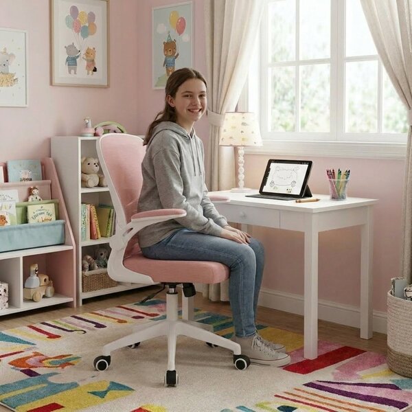 Dětská otočná židle Neoseat LEXI — látka, růžová