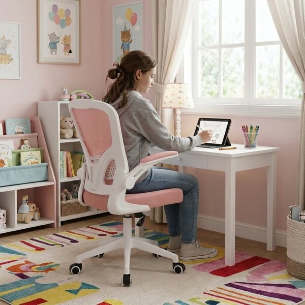 Dětská otočná židle Neoseat LEXI — látka, růžová