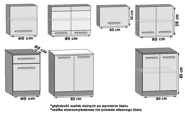Meble kuchenne JUSTYNA 260 cm czarne połysk z