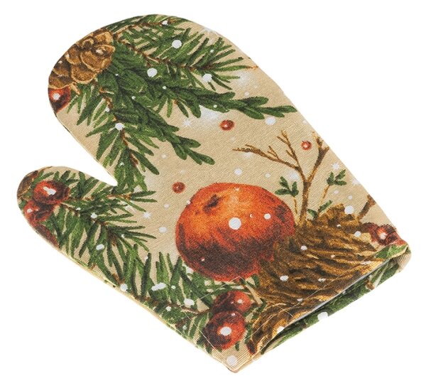 Bellatex Kuchyňská chňapka vánoční 28x18 cm Šišky a jablka vánoční oranžová, zelená
