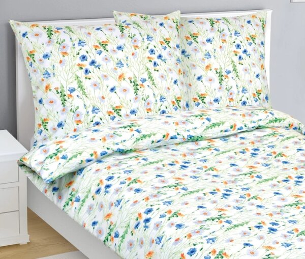 Bellatex Povlečení bavlněné 140x200, 70x90 cm Kvítí luční modrá, žlutá, bílá