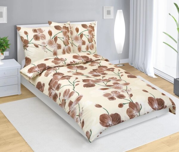 Bellatex Povlečení bavlněné 140x200, 70x90 cm Zahrada béžová