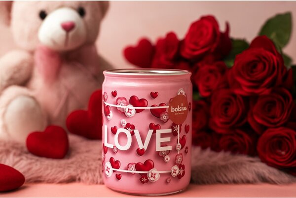 Bolsius Sklo Srdíčka Love, Vanilka, vonná svíčka 68x80mm