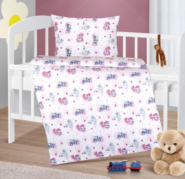 Bellatex Dětské povlečení bavlna Agáta 90x135, 45x60 cm Jednorožec růžová
