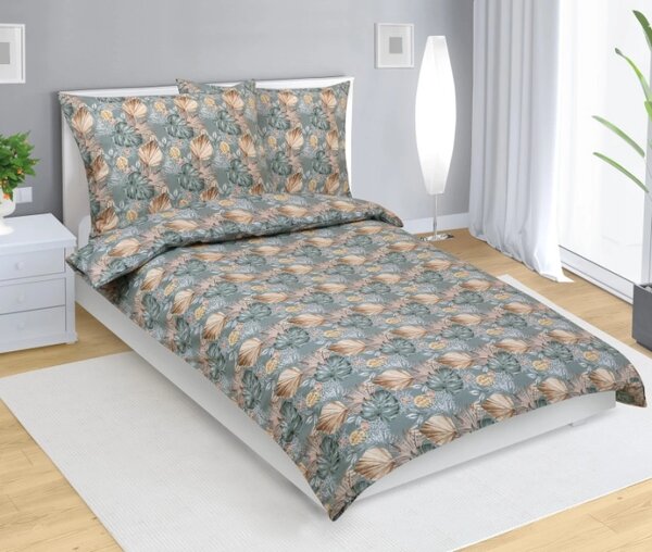 Bellatex Povlečení bavlněné 140x200, 70x90 cm Monstera, růže šedá, béžová, žlutá