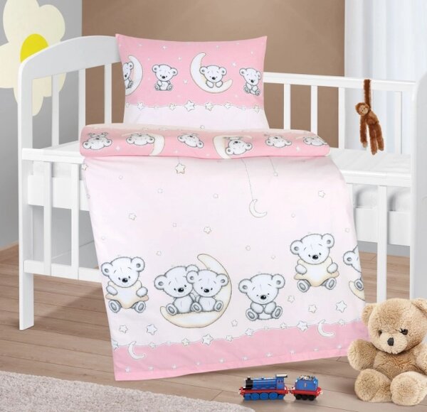 Bellatex Dětské povlečení bavlna Agáta 90x135, 45x60 cm Medvídek růžová