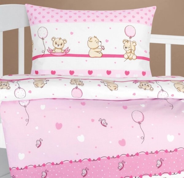 Bellatex Dětské povlečení bavlna Agáta 90x135, 45x60 cm Medvědí rodinka růžová