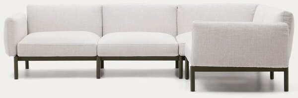 Kave Home Zahradní rohová pohovka Sorells 292 cm se zelenou podnoží, levá/pravá