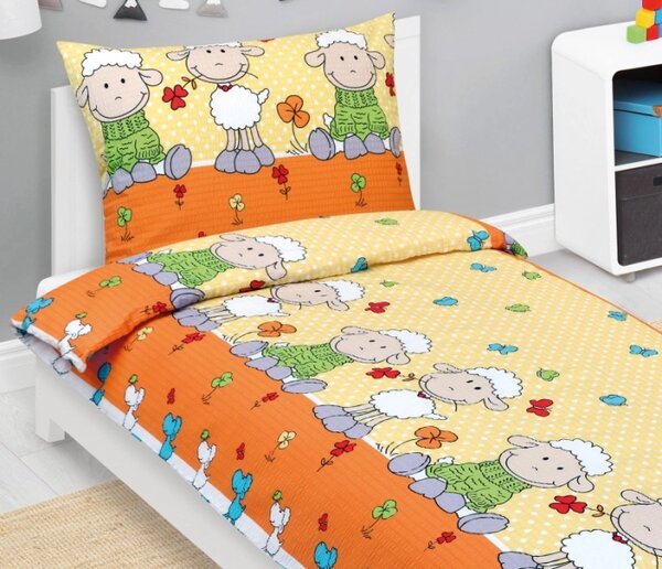 Bellatex Povlečení bavlněné 140x200, 70x90 cm Ovečka Oranžová, Žlutá