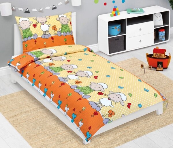 Bellatex Povlečení bavlněné 140x200, 70x90 cm Ovečka Oranžová, Žlutá