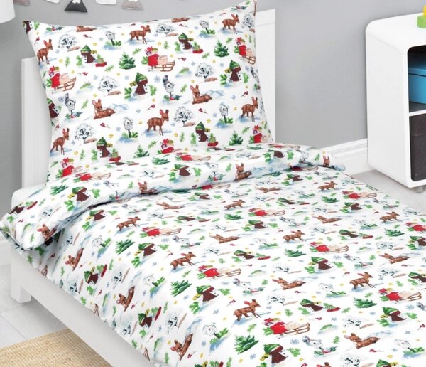 Bellatex Povlečení bavlněné Vánoce 140x200, 70x90 cm Bílá,Zelená,Červená