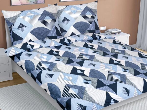 Bellatex Povlečení bavlna na dvoudeku Geometrie modrá rozměr 1ks 180x200, 2ks 70x90 cm