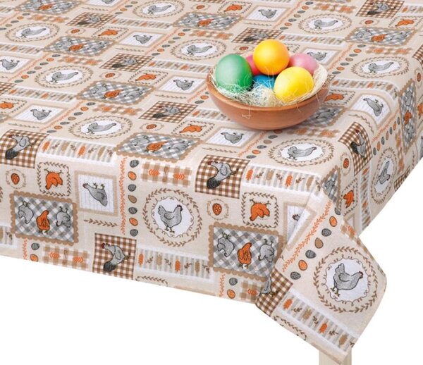Bellatex Ubrus Velikonoce Slepička béžová, šedá, oranžová, rozměr 50x50 cm