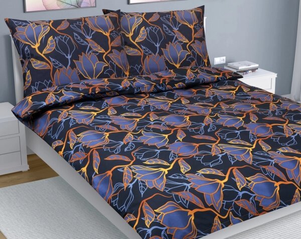Bellatex Povlečení bavlna na dvoudeku Květ tm.modrá, zlatá rozměr 1ks 180x200, 2ks 70x90 cm