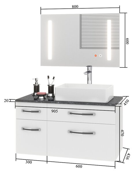 Koupelnový nábytek Belini Premium Full Version bílý lesk Euphoria EUP P 90L/0/W/W/0/BK/MB