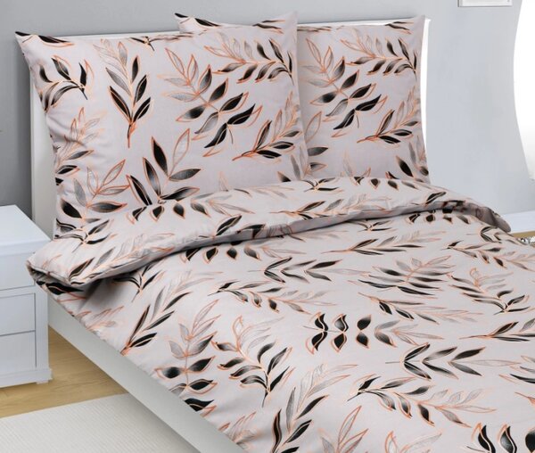 Bellatex Povlečení bavlněné List Šedá,Černá rozměr 140x200, 70x90 cm