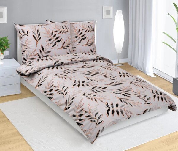 Bellatex Povlečení bavlněné List Šedá,Černá rozměr 140x200, 70x90 cm