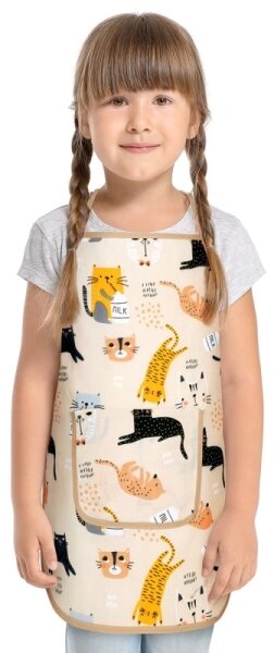 Bellatex Dětská zástěrka Kočičky béžová, žllutá, šedá, rozměr 37 x 47 cm, pro děti ve věku 3 - 5 let